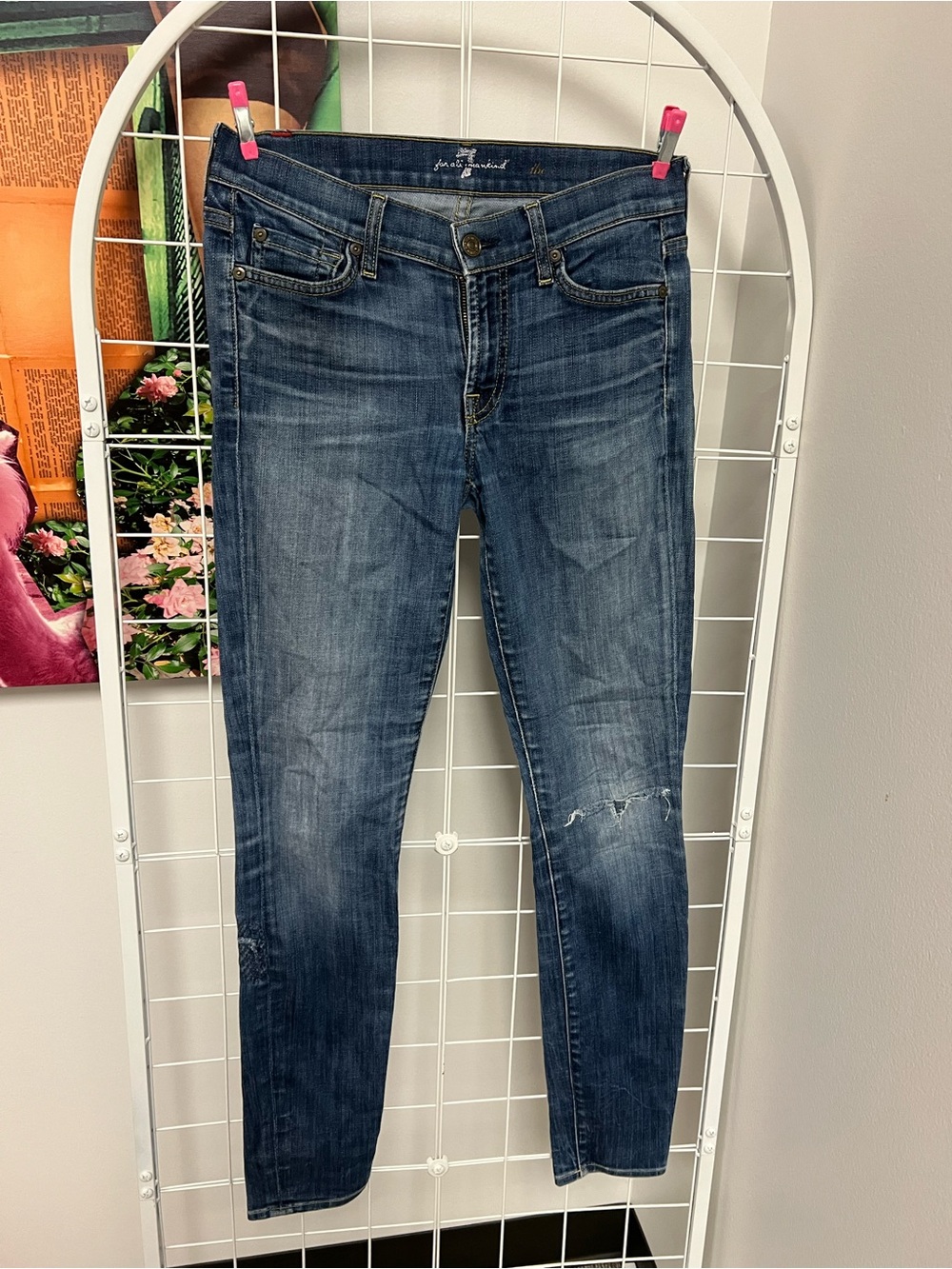 7 For All Mankind Dark Blue High-Rise Slim Jeans